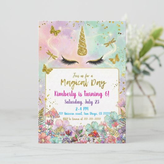 Magical Rainbow Unicorn Birthday Invitations 招待状 (スタンド正面)