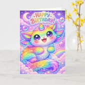 Magical Rainbow Unicorn Cat Happy Birthday Kitty カード (黄色い花)