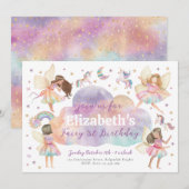 Magical Rainbow Unicorn Fairy First Birthday 招待状 (正面/裏面)