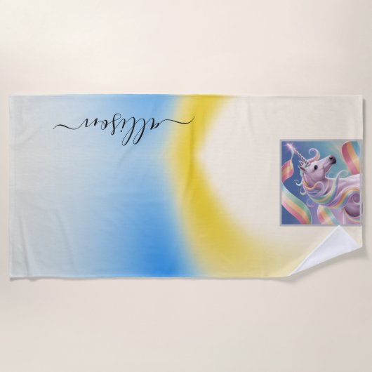 Magical Rainbow Unicorn name Personalized  ビーチタオル (正面)