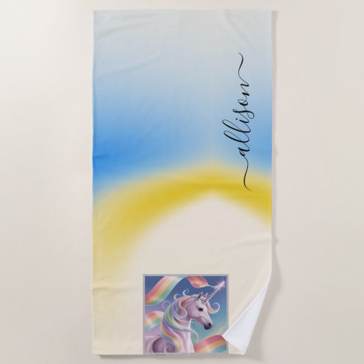 Magical Rainbow Unicorn name Personalized  ビーチタオル (正面)