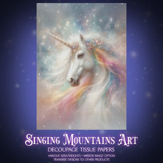 Magical Rainbow Unicorn Portrait Decoupage  薄葉紙