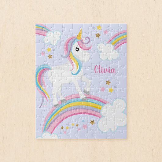 Magical Rainbow Unicorn Purple Personalized Kids ジグソーパズル