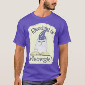  Magical Reading Cat Cartoon Art Design Tシャツ (正面)