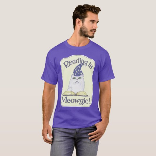  Magical Reading Cat Cartoon Art Design Tシャツ (正面フル)