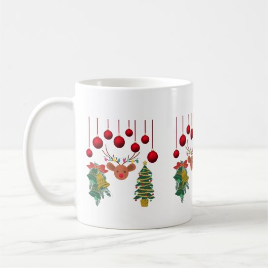 Magical Reindeer Bells and Christmas Tree Design  コーヒーマグカップ (左)
