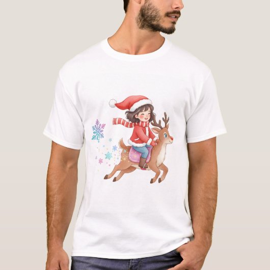 Magical Reindeer Ride Christmas T-Shirt. Tシャツ (正面)