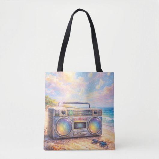 Magical Retro Boombox Playing Music On Beach トートバッグ (正面)