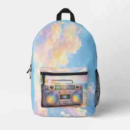 Magical Retro Boombox Playing Music On Beach プリントバックパック