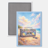 Magical Retro Boombox Playing Music On Beach マグネット (正面/裏面)