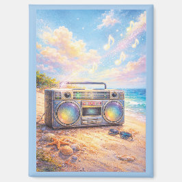 Magical Retro Boombox Playing Music On Beach マグネット