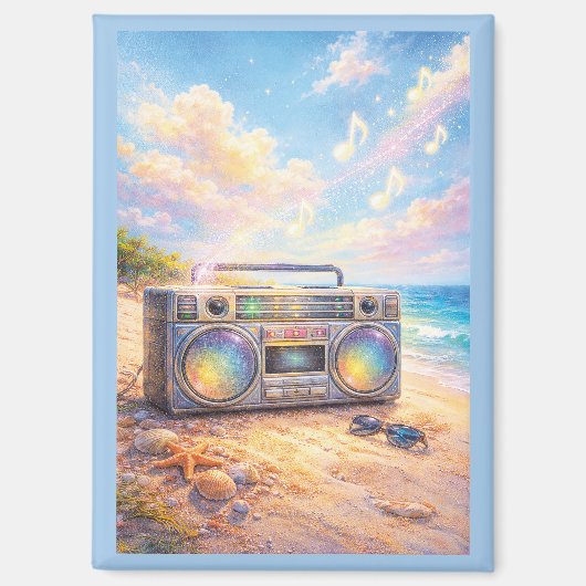 Magical Retro Boombox Playing Music On Beach マグネット (正面)