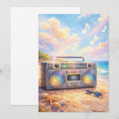 Magical Retro Boombox Playing Music On Beach 招待状 (正面/裏面)