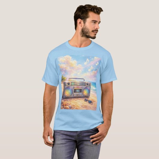 Magical Retro Boombox Playing Music On Beach Tシャツ (正面フル)