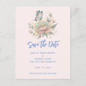 Magical Rose and Butterfly Pastel Colors Wedding 案内ポストカード (正面)