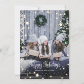 Magical Rustic Wood Snow Stars Photo Holiday Card シーズンカード (正面)