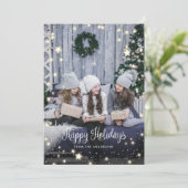 Magical Rustic Wood Snow Stars Photo Holiday Card シーズンカード (スタンド正面)