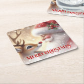 Magical Santa and Rudolph Christmas Drink Coasters スクエアペーパーコースター (アングル)