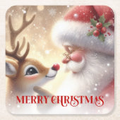 Magical Santa and Rudolph Christmas Drink Coasters スクエアペーパーコースター (正面)