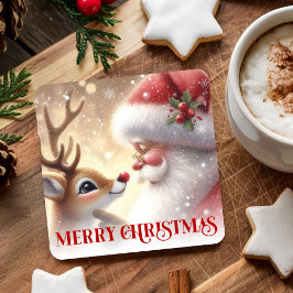 Magical Santa and Rudolph Christmas Drink Coasters スクエアペーパーコースター