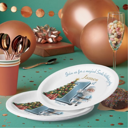 Magical Santa Birthday Invitation – 1st Birthday ペーパープレート (複数)