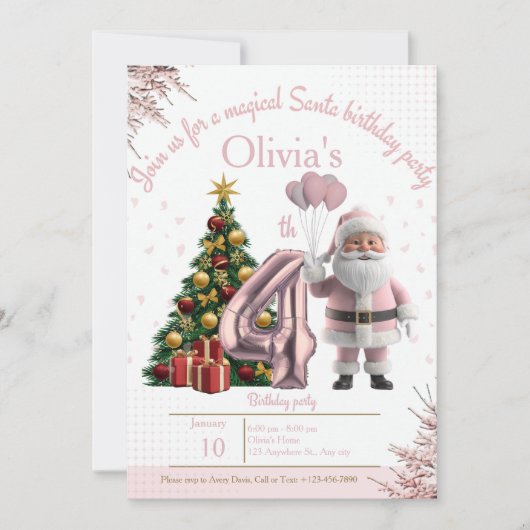 Magical Santa Birthday Invitation – 4th Birthday サンキューカード (正面)