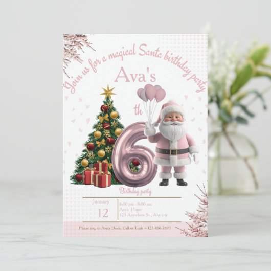Magical Santa Birthday Invitation – 6th Birthday サンキューカード (スタンド正面)