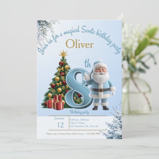 Magical Santa Birthday Invitation – 8th Birthday サンキューカード (スタンド正面)