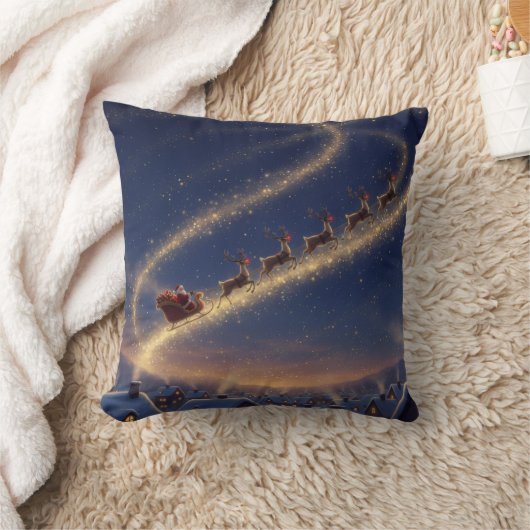 Magical Santa Christmas Pattern Starry Night Sky  クッション (ブランケット)