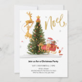 Magical Santa Claus Riding Sleigh Christmas Party 招待状 (正面)