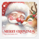 Magical Santa Rudolph Personalized Christmas Kids スクエアシール (正面)