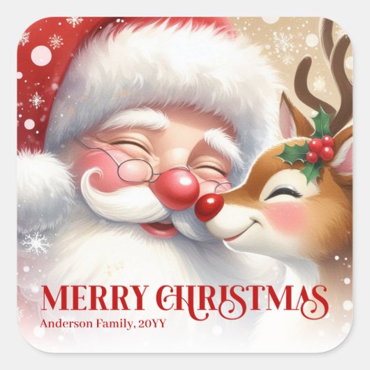 Magical Santa Rudolph Personalized Christmas Kids  スクエアシール (正面)