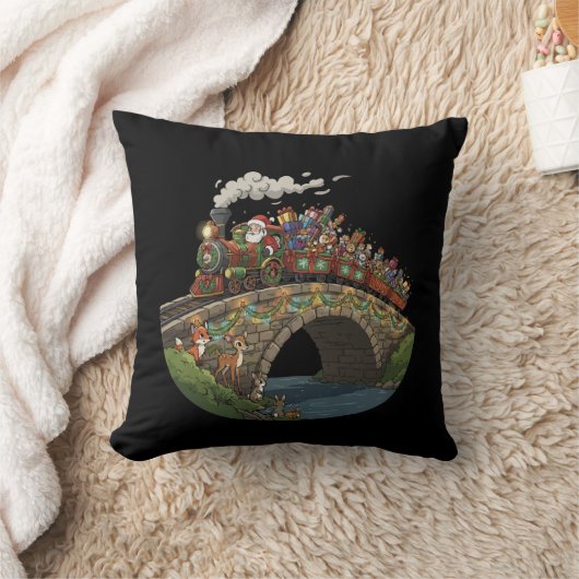 Magical Santa's Christmas Express Train & Woodland クッション (ブランケット)