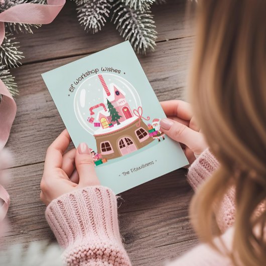 Magical Snow Globe Santa's Elves Pink Workshop シーズンカード