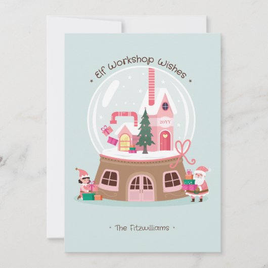 Magical Snow Globe Santa's Elves Pink Workshop シーズンカード (正面)