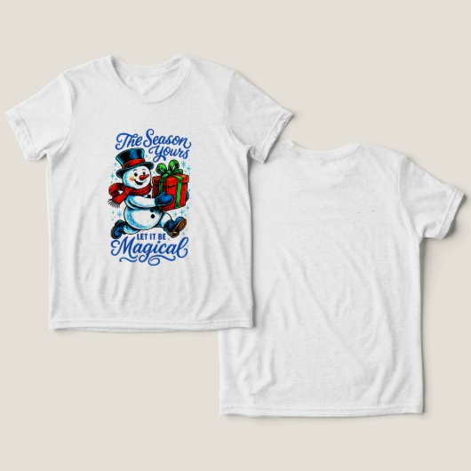 Magical Snowman Christmas Delivery Tee fun holiday トライブレンドＴシャツ (デザイン正面&裏面)