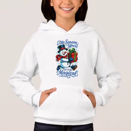 Magical Snowman Christmas Pullover Hoodie for Girl (正面)