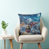 Magical Snowy Christmas Train Winter Scene クッション (椅子)