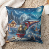 Magical Snowy Christmas Train Winter Scene クッション (ブランケット)