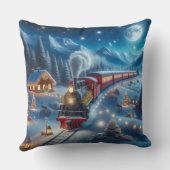 Magical Snowy Christmas Train Winter Scene クッション (裏面)
