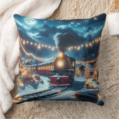 Magical Snowy Christmas Train Winter Scene クッション (ブランケット)