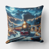 Magical Snowy Christmas Train Winter Scene クッション (裏面)