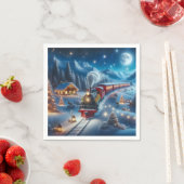 Magical Snowy Christmas Train Winter Scene スタンダードカクテルナプキン (インサイチュ)