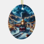 Magical Snowy Christmas Train Winter Scene セラミックオーナメント (右)