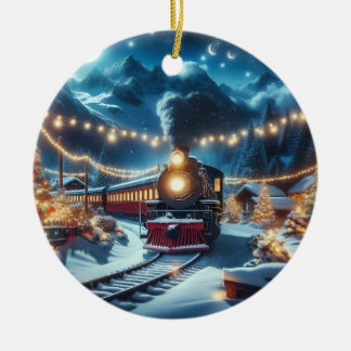 Magical Snowy Christmas Train Winter Scene セラミックオーナメント