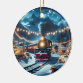 Magical Snowy Christmas Train Winter Scene セラミックオーナメント (左)