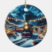 Magical Snowy Christmas Train Winter Scene セラミックオーナメント (裏面)