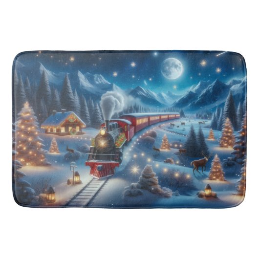 Magical Snowy Christmas Train Winter Scene バスマット (正面)