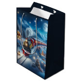 Magical Snowy Christmas Train Winter Scene ミディアムペーパーバッグ (裏面アングル)