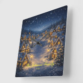 Magical Snowy Christmas village at night スクエア壁時計 (傾斜)